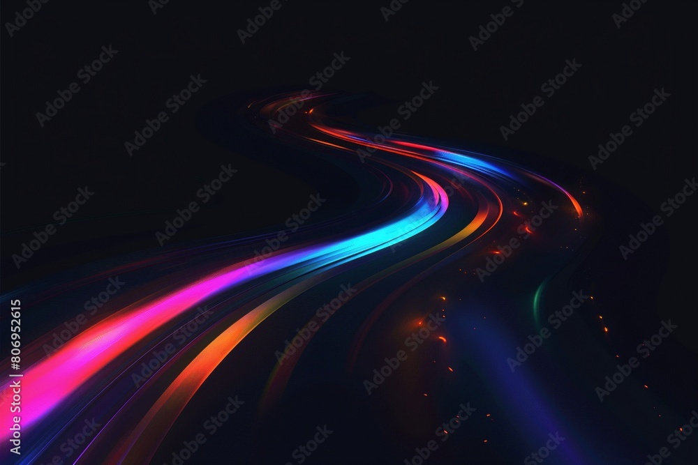 On a dark canvas, a captivating abstract design uses a subtle gradient of red, orange, green, and blue to suggest movement and innovation. On a dark canvas, a captivating abstract design uses a subtle gradient of red, orange, green, and blue to suggest movement and innovation.