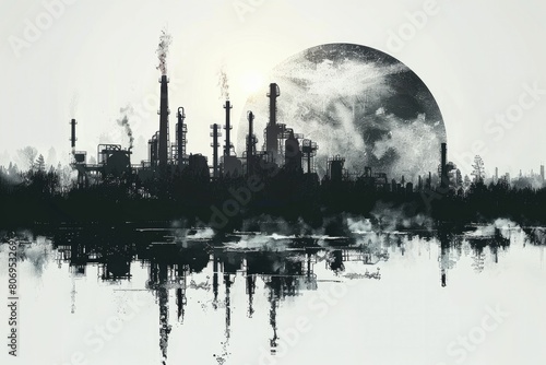 Crisp and Detailed Silhouette of Oil Refinery for Social Media Marketing.