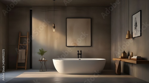 Luxurious bathroom with a modern bathtub framed blank.generative.ai