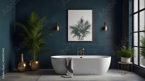 Luxurious bathroom with a modern bathtub framed empty.generative.ai