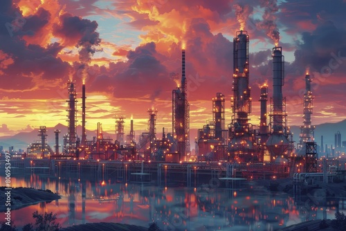 intricately detailed oil refinery artwork tailored for discerning tech enthusiasts on the blog. photo