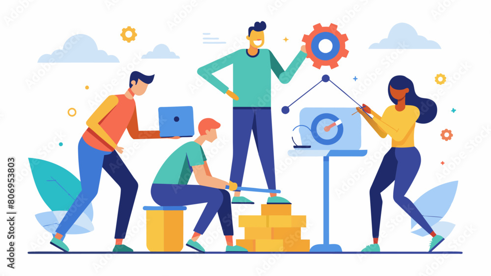 A team utilizes the Stoic principle of focusing on what is in their control to improve their productivity and efficiency in completing a project.. Vector illustration A team utilizes the Stoic principle of focusing on what is in their control to improve their productivity and efficiency in completing a project.. Vector illustration