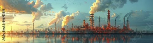 Detailed Vector Art of Oil Refinery Complex for Industrial Tech Presentations photo