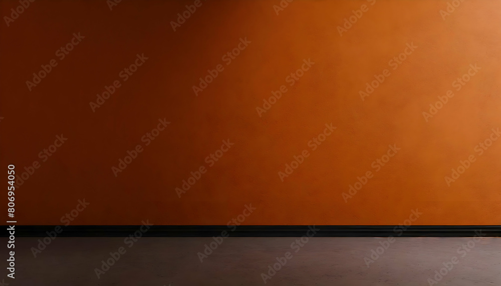 Dark orange wall in an empty room with a concrete floor on digital art concept, Generative AI.