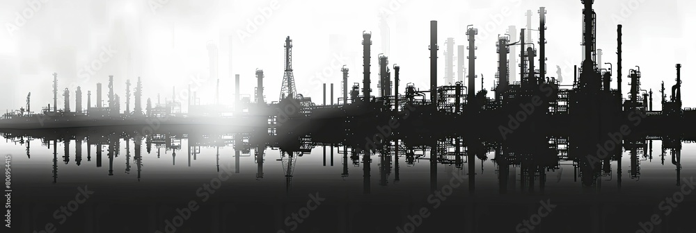 High Contrast Silhouette of Oil Refinery Complex for Tech Industry Marketing High Contrast Silhouette of Oil Refinery Complex for Tech Industry Marketing
