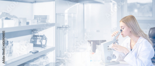 Woman scientist with micros...