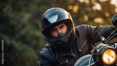 Discover the essence of freedom, as a man dons his helmet and revs up his motorcycle, embarking on a journey fueled by adrenaline and a sense of adventure. © xKas