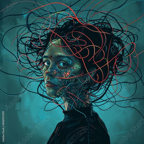 illustration creative of woman with confuse emotion.
