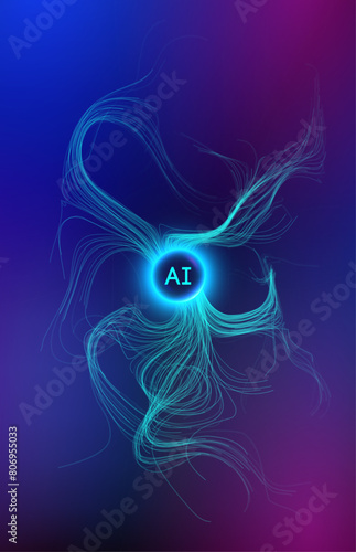 Neural network abstract digital background. Technology background, data science. Artificial intelligence background. Generative ai with data flow lines.