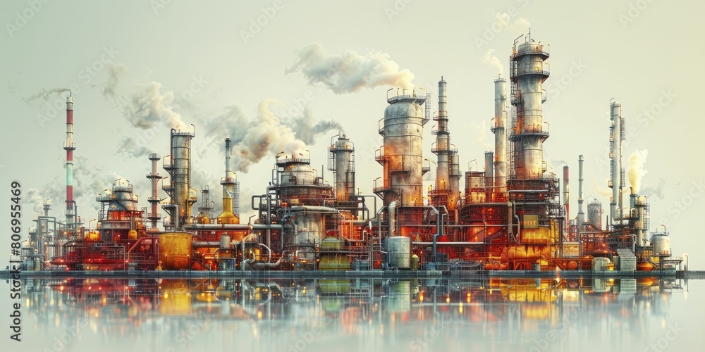 Minimalist and Sophisticated Oil Refinery Illustration for Technical Documentation