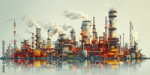 Minimalist and Sophisticated Oil Refinery Illustration for Technical Documentation