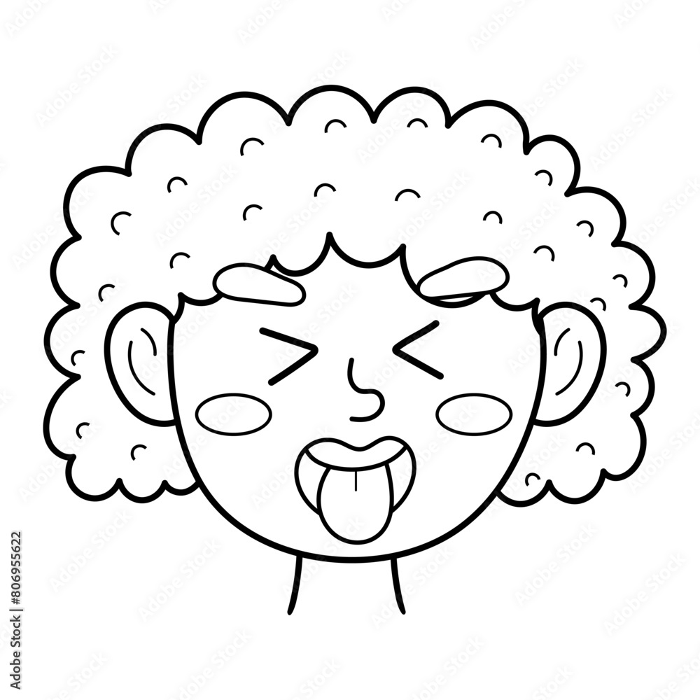 Disgusted emotion face in black and white. Little kid outline clipart with emotional expression. Feeling concept vector illustration Disgusted emotion face in black and white. Little kid outline clipart with emotional expression. Feeling concept vector illustration