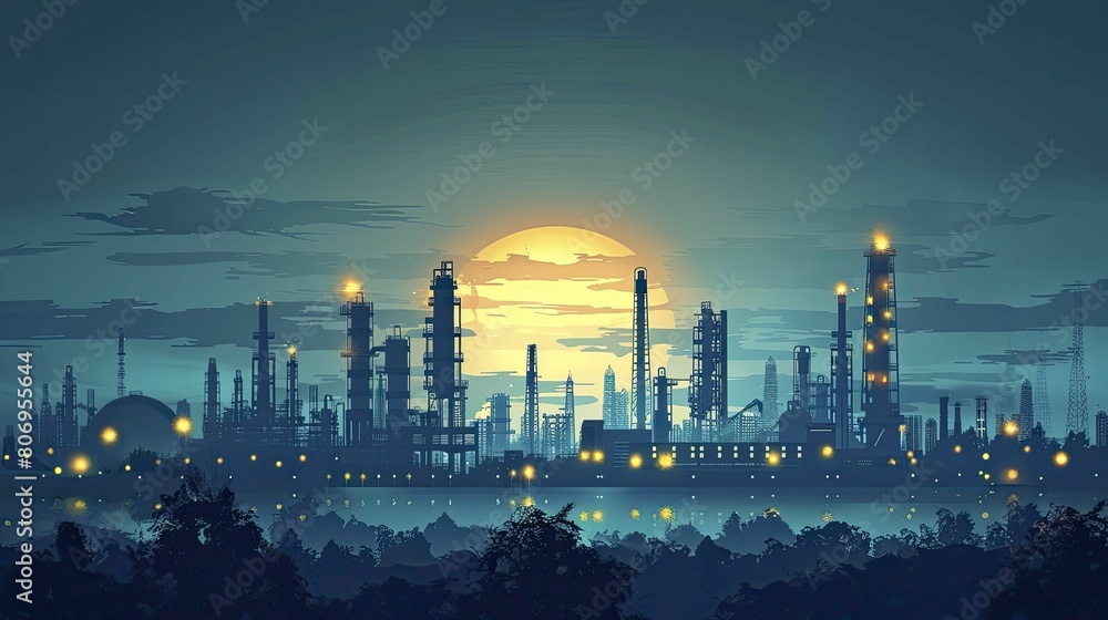 Fototapeta premium intricacies of Oil Refinery Technology through dynamic Vector Illustrations tailored for Online Tech Forums.