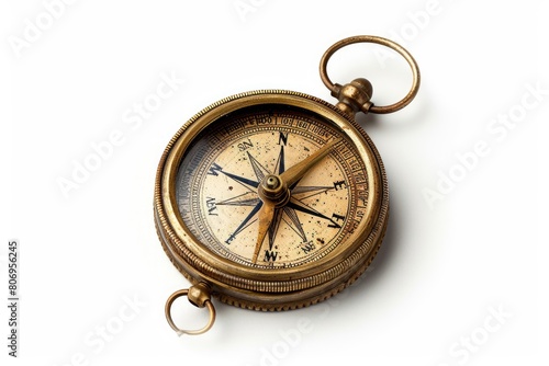 Brass compass photo on white isolated background