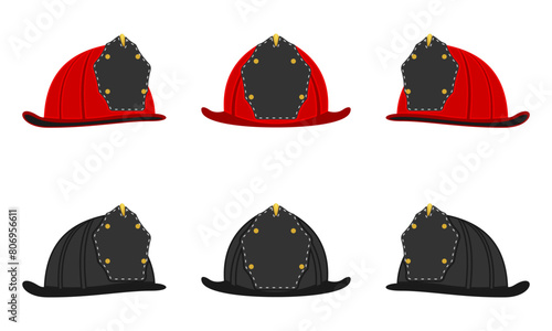 Fireman helmets set. flat design vector illustration isolated on white background.