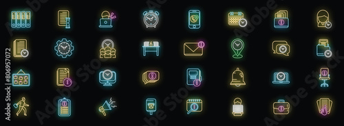 Rush job icons set outline vector. Internet boss. Adult work neon color on black