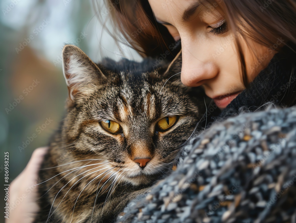 woman cuddling with cat woman cuddling with cat