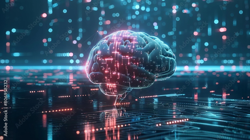 Obraz premium conceptual illustration of artificial intelligence and machine learning in business with glowing brain symbol