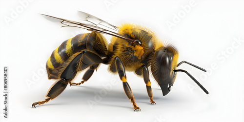 Beautiful wild beast bee looking forward is shown in full length isolated on white background.