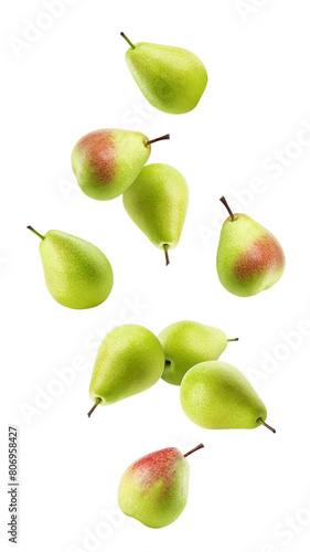 Falling Pear isolated on white background, full depth of field