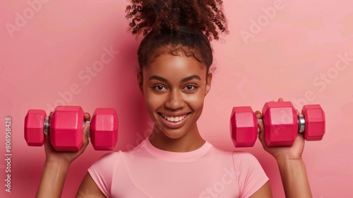 A Woman Lifting Dumbbells Happily photo