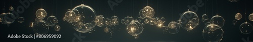 Panoramic image of glowing bulbs. Modern, minimalist style. Illumination and energy themes. for design and inspiration. Bokeh effect creates mood.