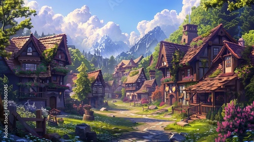 enchanting fantasy rpg village game artwork immersive gaming environment illustration