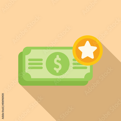 Reward money cash icon flat vector. Bonus system. Point experience