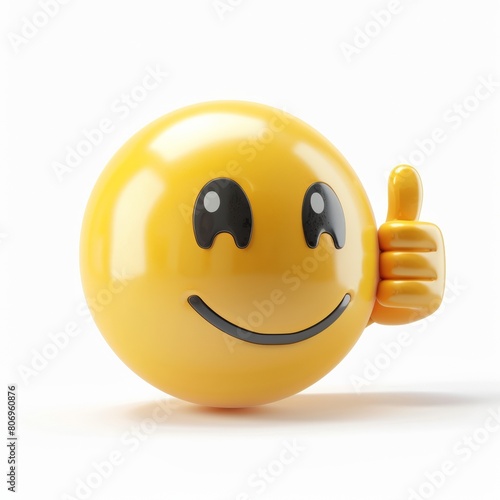 Thumbs Up Emoji in 3D, Expressing Approval and Satisfaction on a Bright White Background