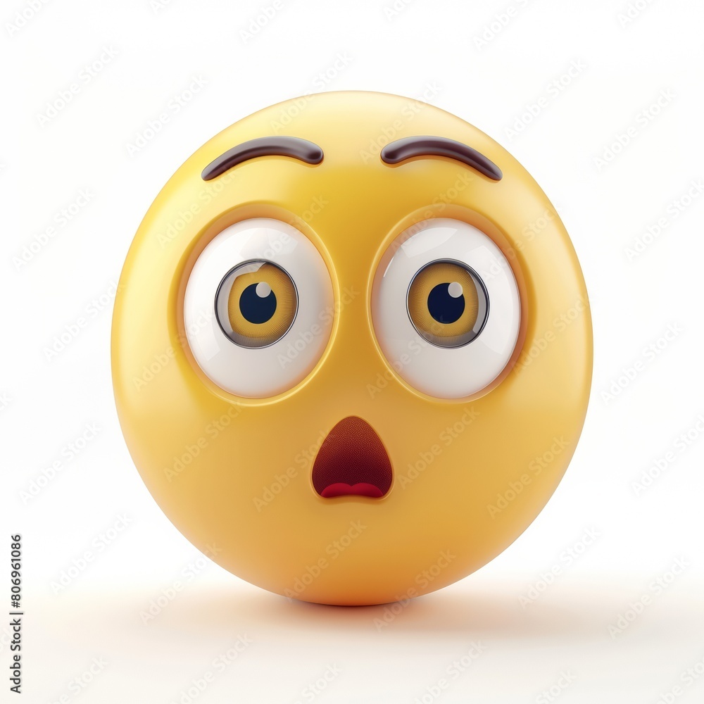 Fototapeta premium Astonished Surprised Emoji in 3D, Intense Shocked Expression on a Clean White Background