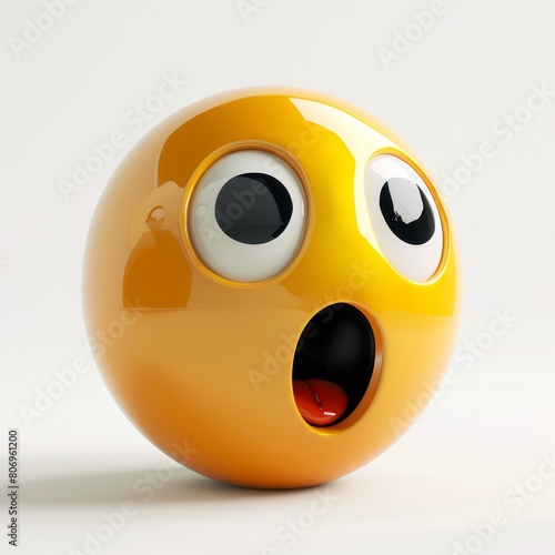 Astonished Surprised Emoji in 3D, Intense Shocked Expression on a Clean White Background