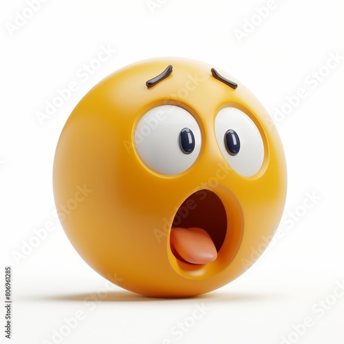 Astonished Surprised Emoji in 3D, Intense Shocked Expression on a Clean White Background