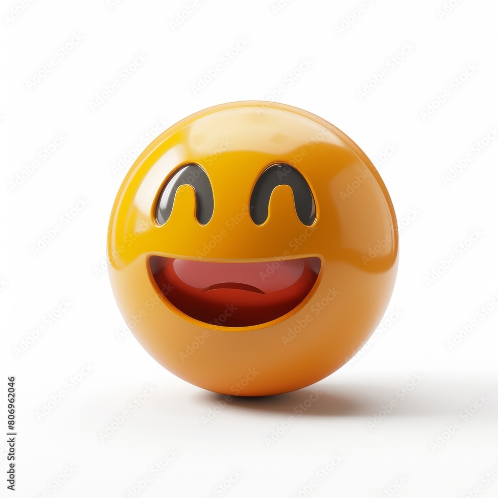 Joyful Happy Emoji in 3D, Expressive Smiling Face on a Bright White Background Joyful Happy Emoji in 3D, Expressive Smiling Face on a Bright White Background