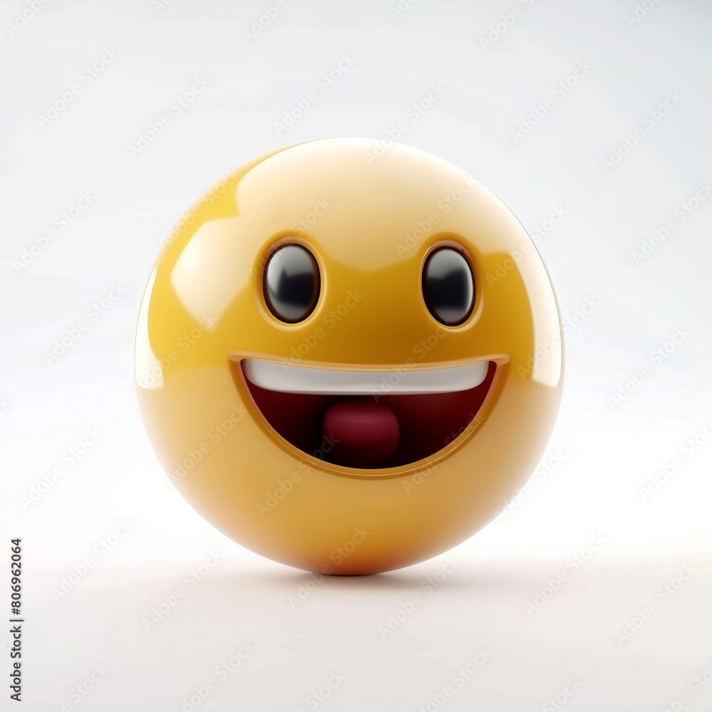 Joyful Happy Emoji in 3D, Expressive Smiling Face on a Bright White Background