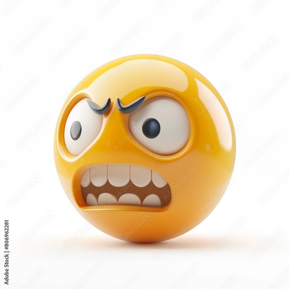 Surprised Fear Emoji in 3D, Intense Emotion and Expressive Design on a White Background
