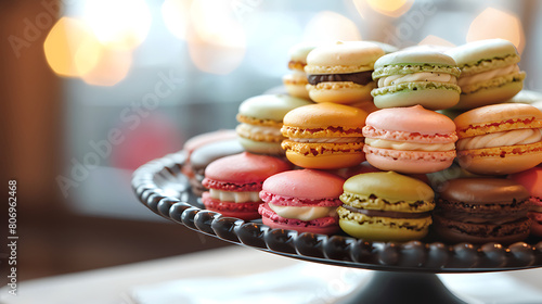 Colorful food photography,  sweet macarons, sweets table photo