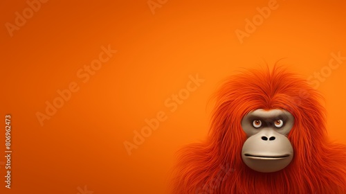 A monkey with orange hair stands confidently in front of an orange wall