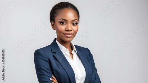 young black african businesswoman studio portrait on plain white background from Generative AI