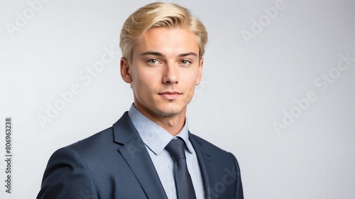 young blonde businessman studio portrait on plain white background from Generative AI