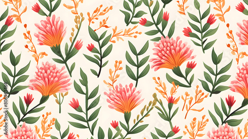Digital pink and orange flowers pattern abstract graphic poster background