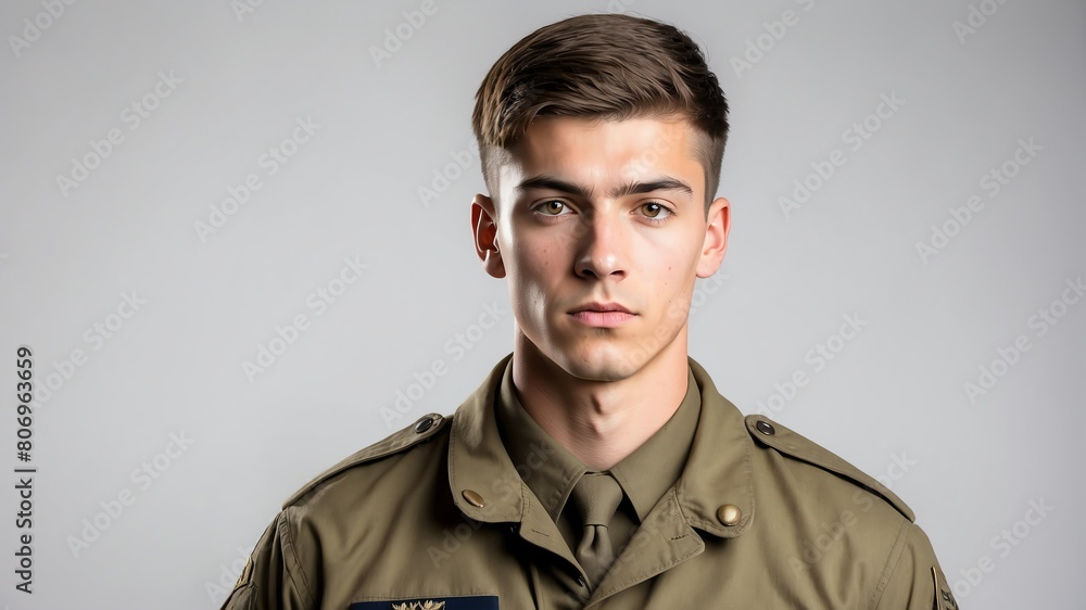 young british military man studio portrait on plain white background from Generative AI young british military man studio portrait on plain white background from Generative AI