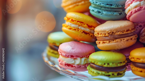 Colorful food photography, sweet macarons, sweets table