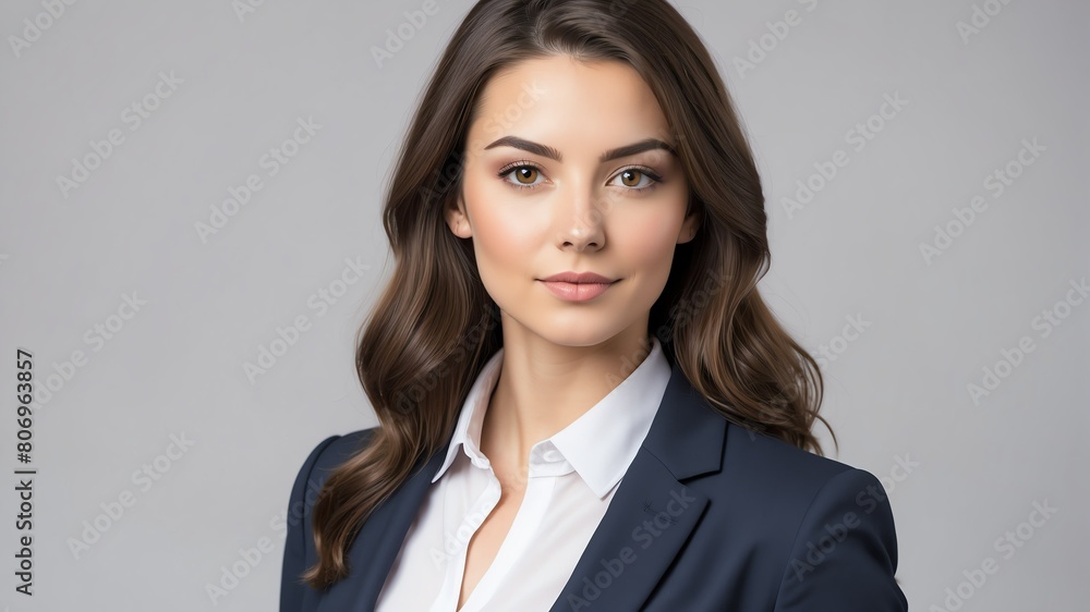 young brunette businesswoman studio portrait on plain white background from Generative AI young brunette businesswoman studio portrait on plain white background from Generative AI