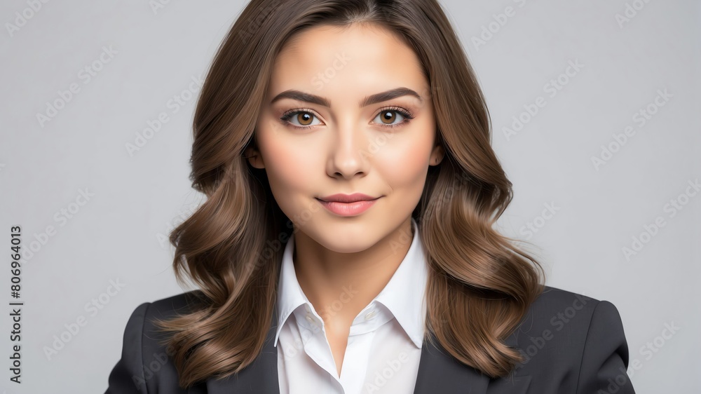 young businesswoman studio portrait on plain white background from Generative AI young businesswoman studio portrait on plain white background from Generative AI