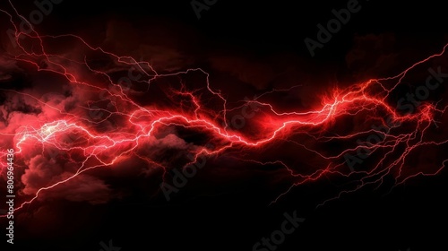 intense red lightning bolt strike on black background dramatic weather illustration photo