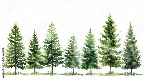 isolated green evergreen fir pine spruce trees on white background christmas tree clipart