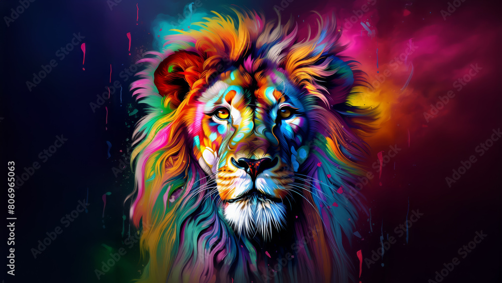 colorful portrait drawing of a lion illustration background wallpaper