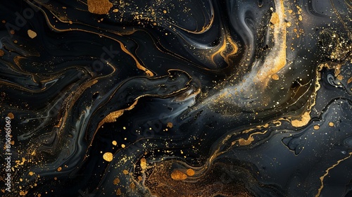 liquid gold abstract black marble background with swirling gold paint texture luxury wallpaper