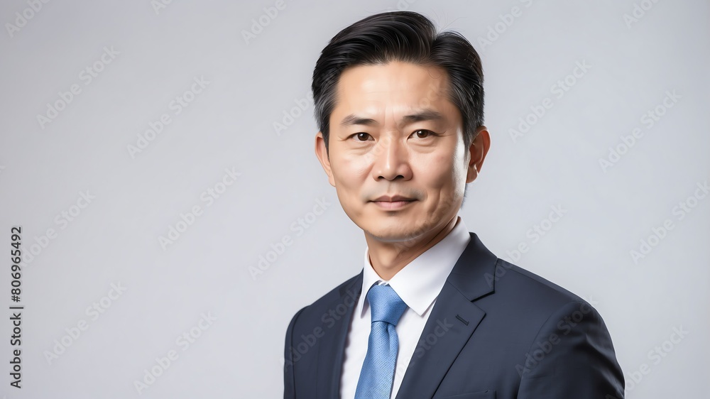 young middleaged asian businessman studio portrait on plain white background from Generative AI young middleaged asian businessman studio portrait on plain white background from Generative AI