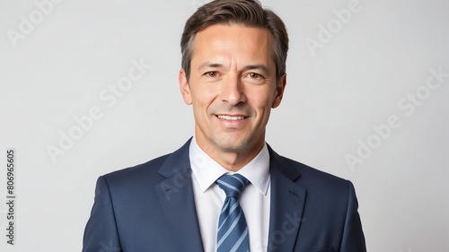 young middleaged businessman studio portrait on plain white background from Generative AI
